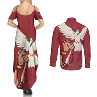 Latvia Restoration of Independence Day Couples Matching Summer Maxi Dress and Long Sleeve Button Shirt Latvija 4th May with Dove