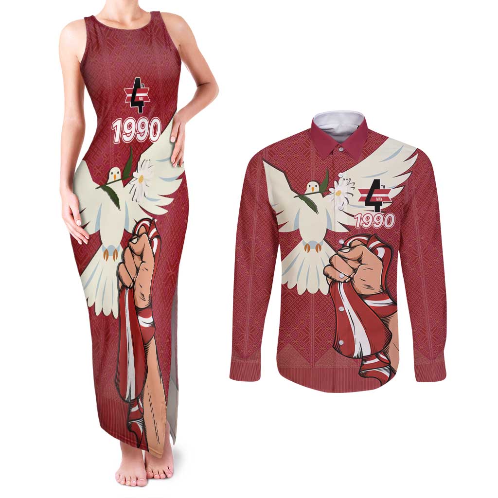 Latvia Restoration of Independence Day Couples Matching Tank Maxi Dress and Long Sleeve Button Shirt Latvija 4th May with Dove