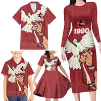 Latvia Restoration of Independence Day Family Matching Long Sleeve Bodycon Dress and Hawaiian Shirt Latvija 4th May with Dove
