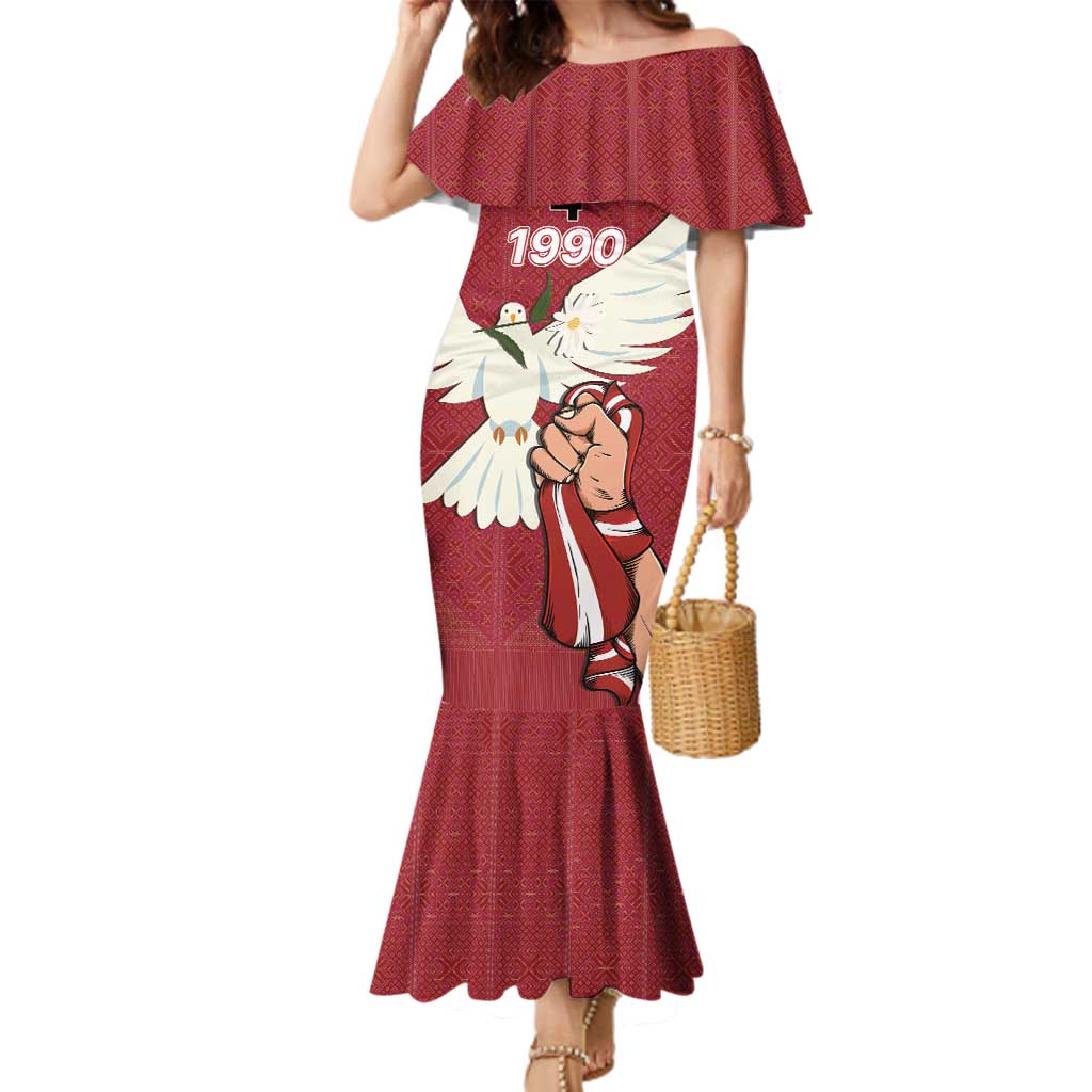 Latvia Restoration of Independence Day Family Matching Mermaid Dress and Hawaiian Shirt Latvija 4th May with Dove