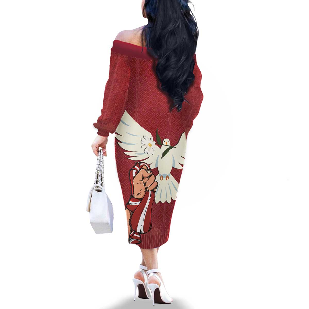 Latvia Restoration of Independence Day Family Matching Off The Shoulder Long Sleeve Dress and Hawaiian Shirt Latvija 4th May with Dove