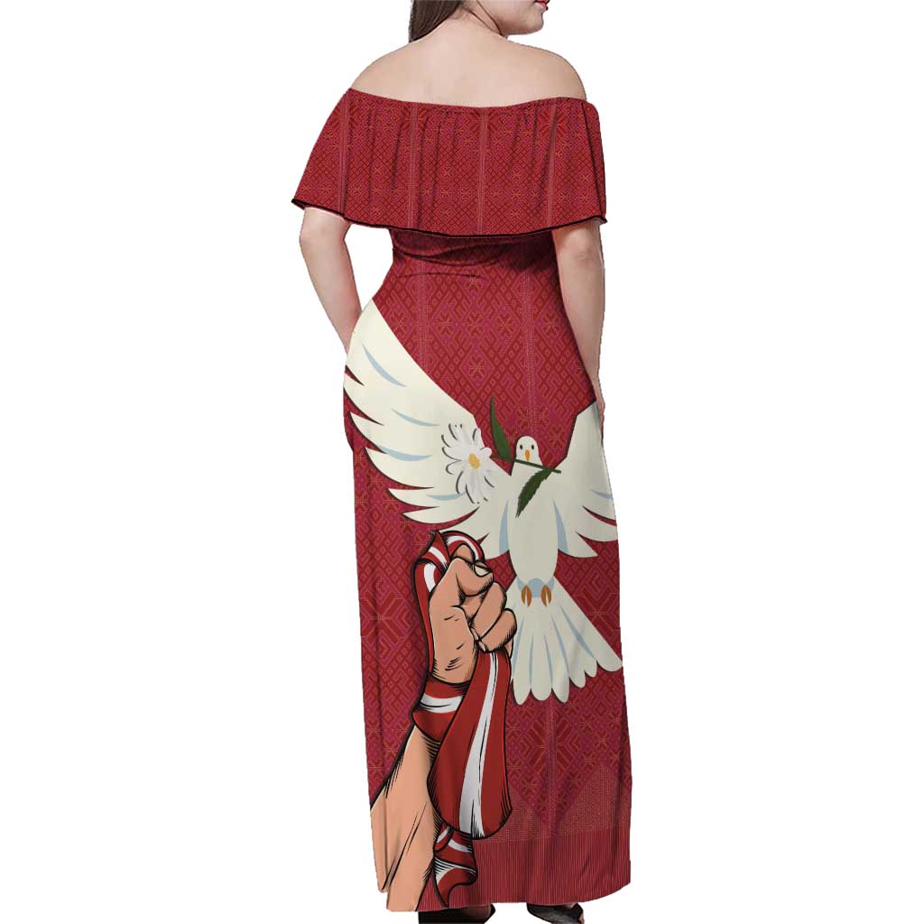 Latvia Restoration of Independence Day Family Matching Off Shoulder Maxi Dress and Hawaiian Shirt Latvija 4th May with Dove