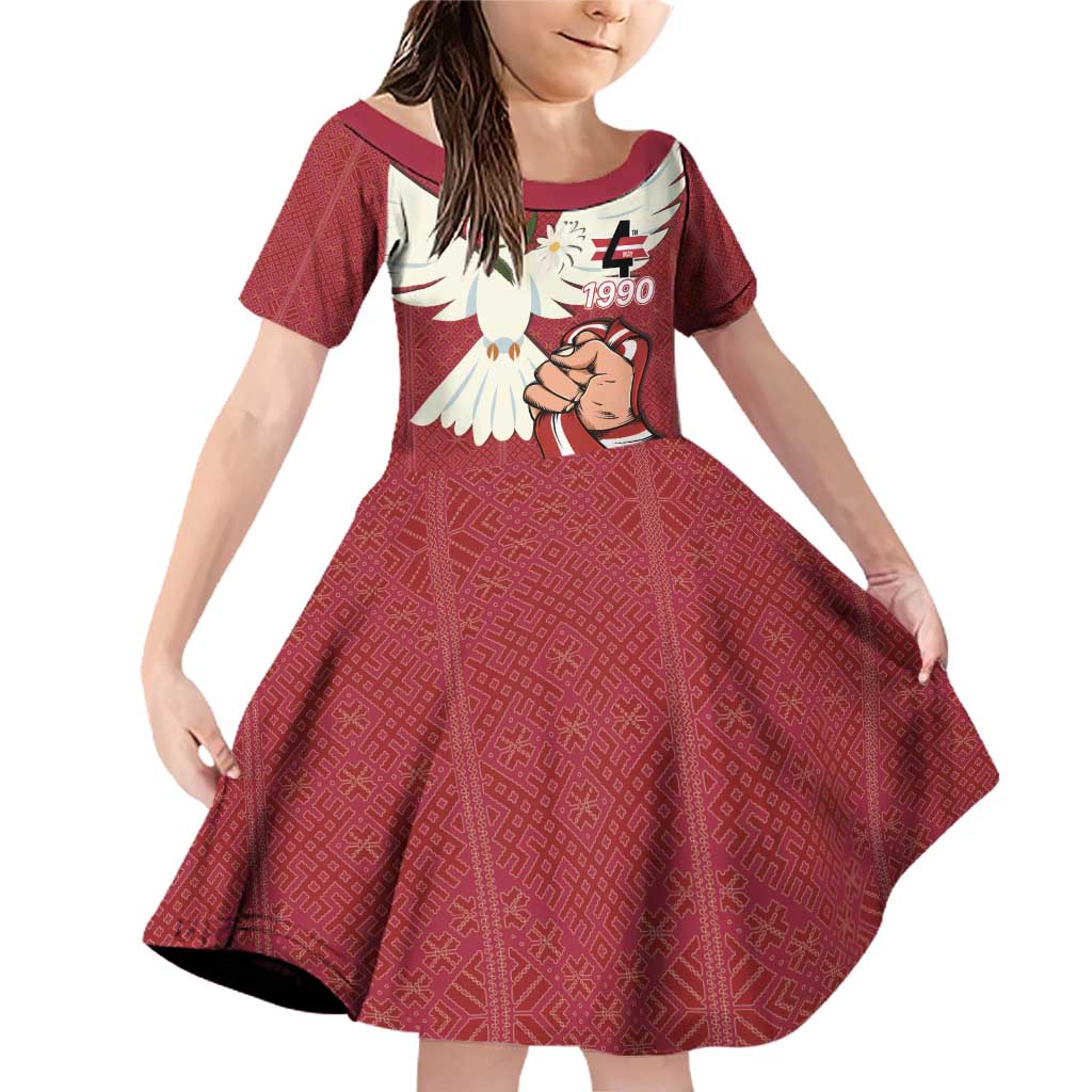 Latvia Restoration of Independence Day Family Matching Off Shoulder Short Dress and Hawaiian Shirt Latvija 4th May with Dove