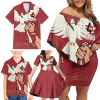 Latvia Restoration of Independence Day Family Matching Off Shoulder Short Dress and Hawaiian Shirt Latvija 4th May with Dove