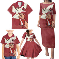 Latvia Restoration of Independence Day Family Matching Puletasi and Hawaiian Shirt Latvija 4th May with Dove