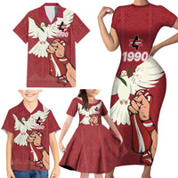 Latvia Restoration of Independence Day Family Matching Short Sleeve Bodycon Dress and Hawaiian Shirt Latvija 4th May with Dove
