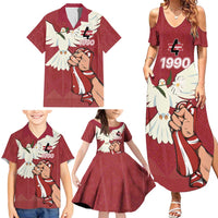 Latvia Restoration of Independence Day Family Matching Summer Maxi Dress and Hawaiian Shirt Latvija 4th May with Dove