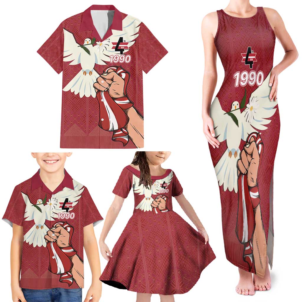 Latvia Restoration of Independence Day Family Matching Tank Maxi Dress and Hawaiian Shirt Latvija 4th May with Dove