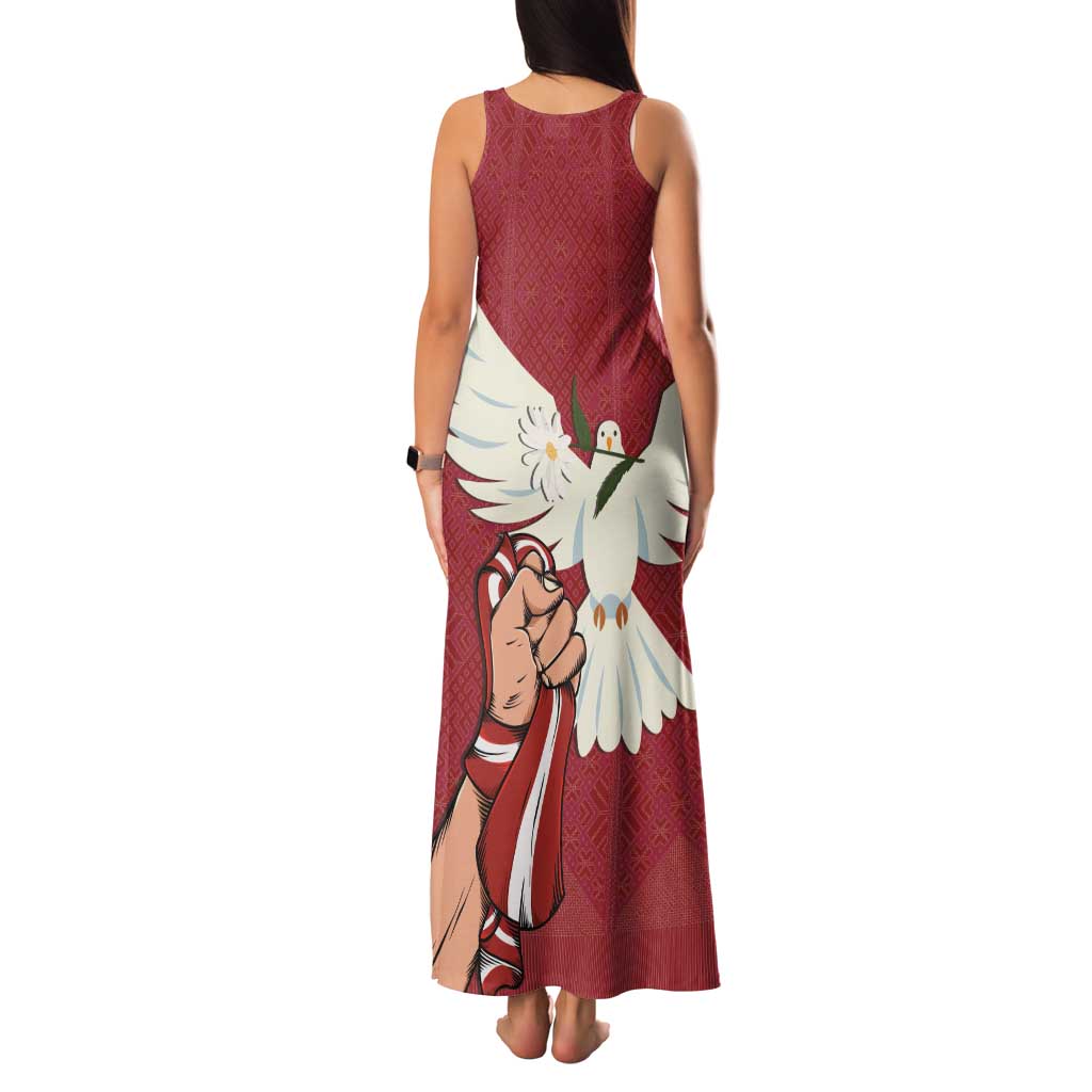 Latvia Restoration of Independence Day Family Matching Tank Maxi Dress and Hawaiian Shirt Latvija 4th May with Dove