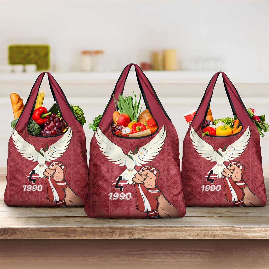 Latvia Restoration of Independence Day Grocery Bag Latvija 4th May with Dove