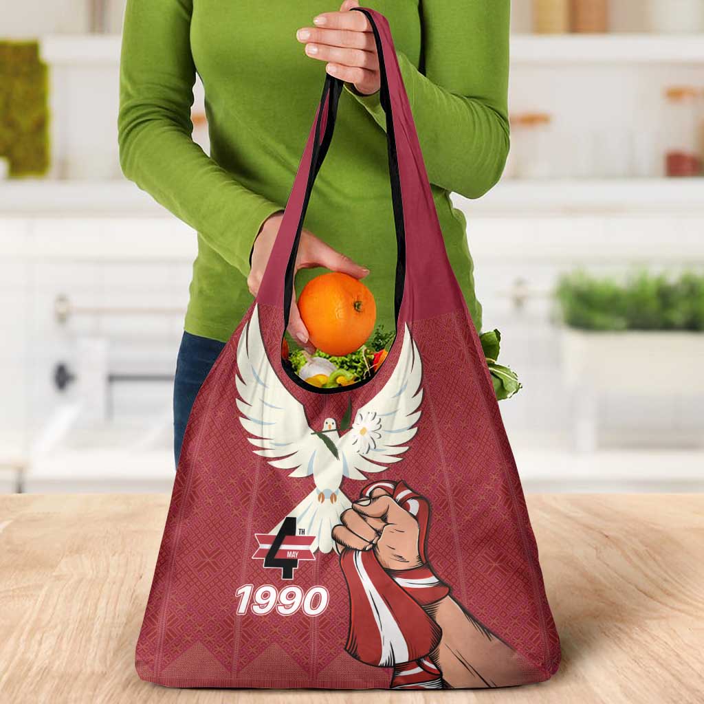 Latvia Restoration of Independence Day Grocery Bag Latvija 4th May with Dove