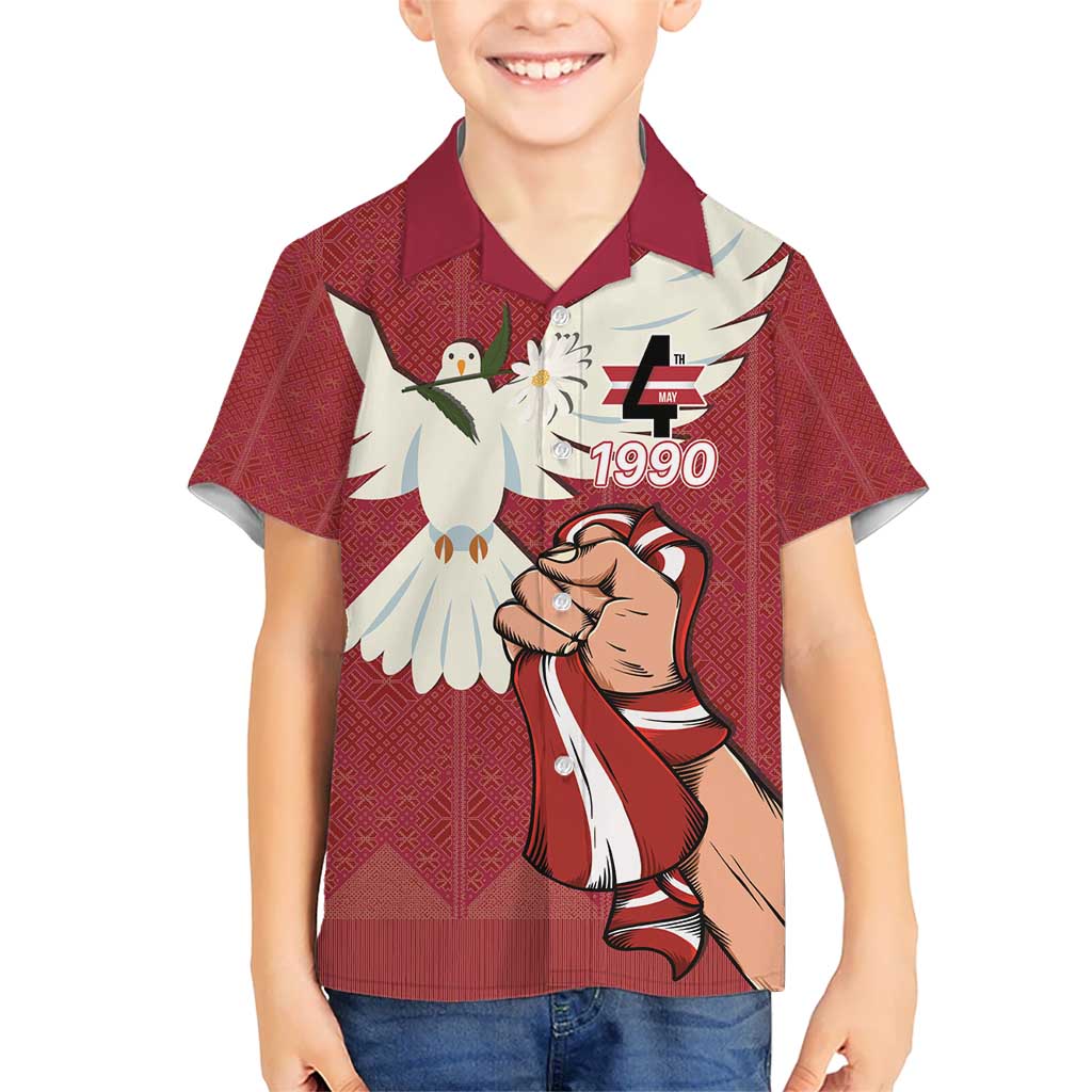 Latvia Restoration of Independence Day Kid Hawaiian Shirt Latvija 4th May with Dove