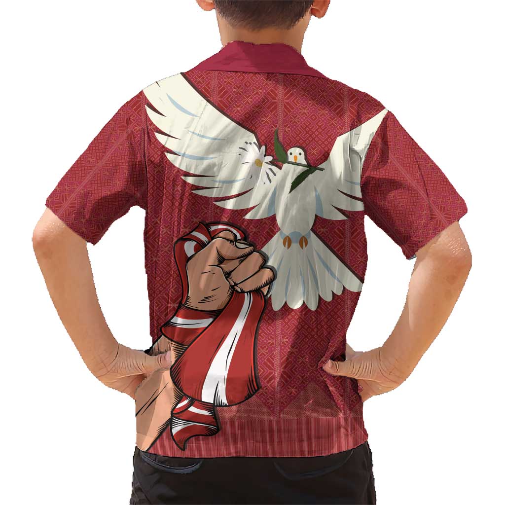 Latvia Restoration of Independence Day Kid Hawaiian Shirt Latvija 4th May with Dove