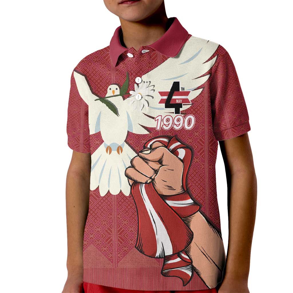 Latvia Restoration of Independence Day Kid Polo Shirt Latvija 4th May with Dove