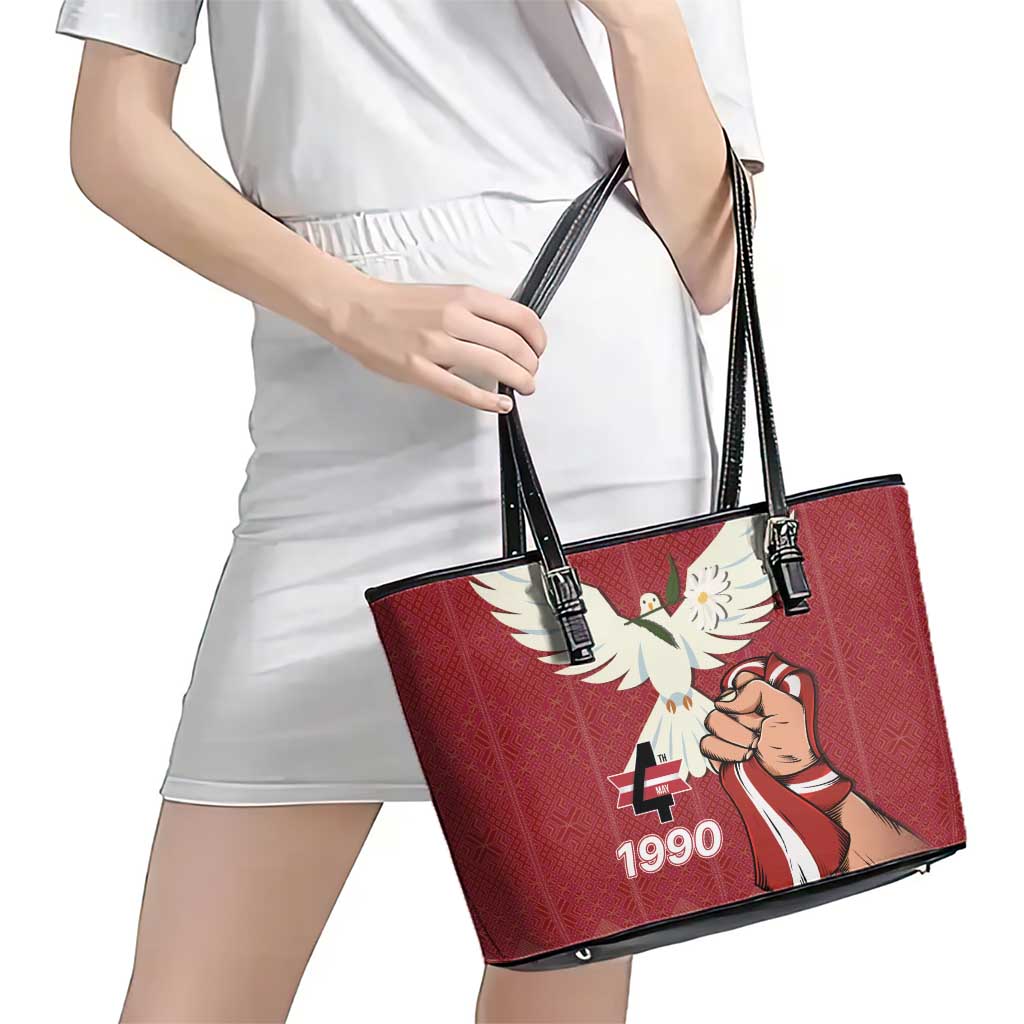 Latvia Restoration of Independence Day Leather Tote Bag Latvija 4th May with Dove