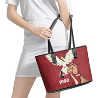 Latvia Restoration of Independence Day Leather Tote Bag Latvija 4th May with Dove