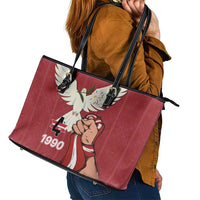 Latvia Restoration of Independence Day Leather Tote Bag Latvija 4th May with Dove