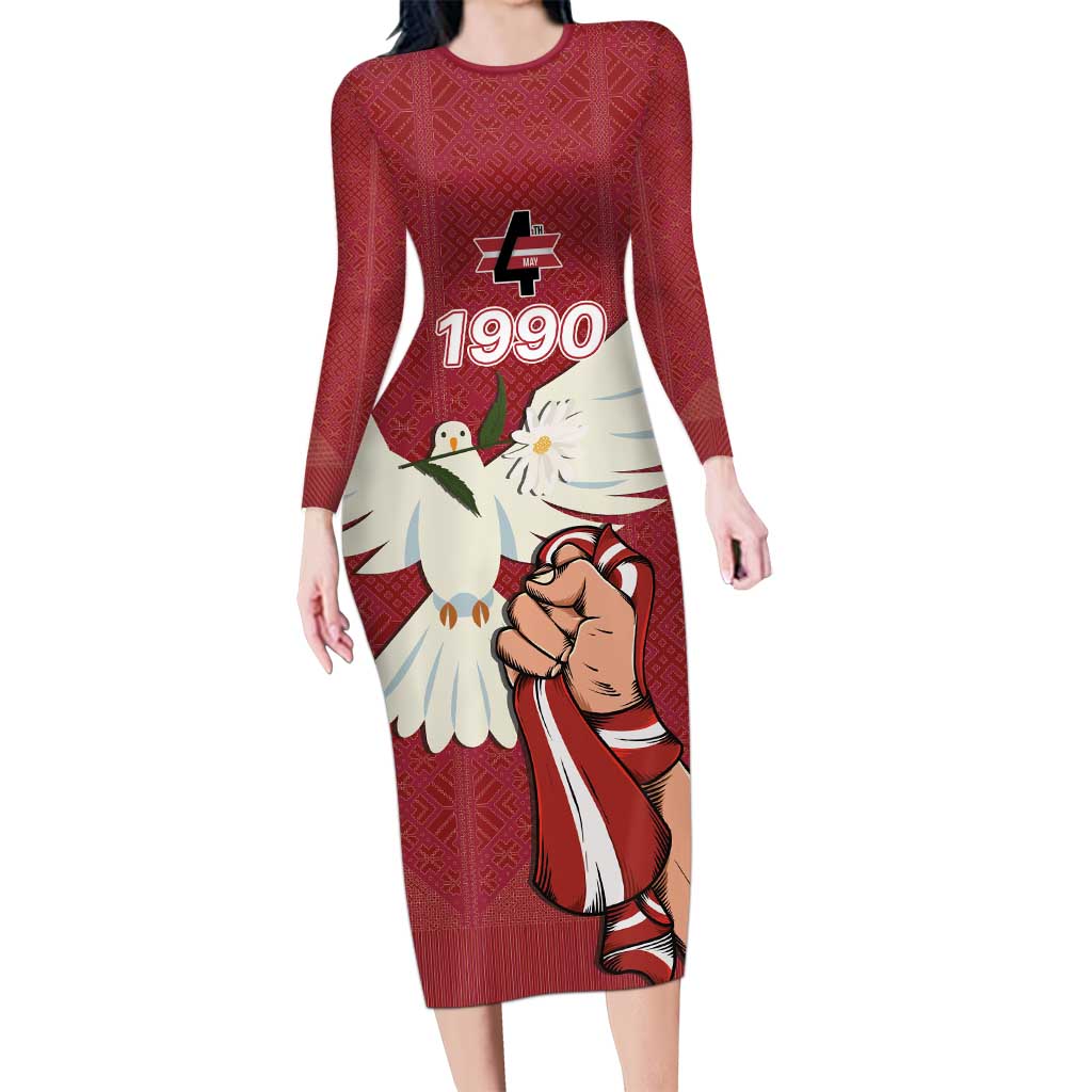 Latvia Restoration of Independence Day Long Sleeve Bodycon Dress Latvija 4th May with Dove