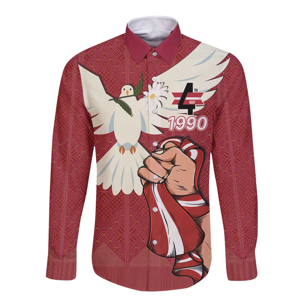 Latvia Restoration of Independence Day Long Sleeve Button Shirt Latvija 4th May with Dove
