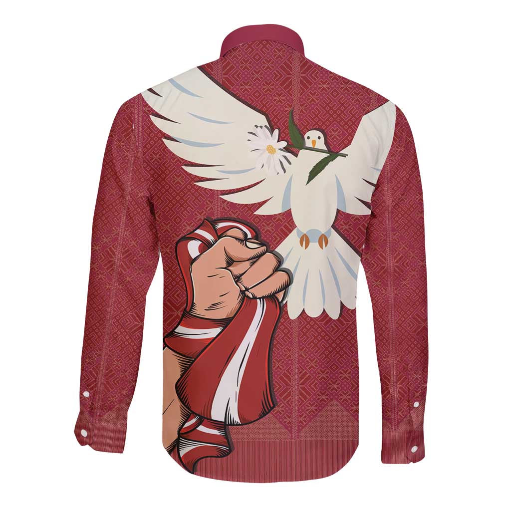 Latvia Restoration of Independence Day Long Sleeve Button Shirt Latvija 4th May with Dove