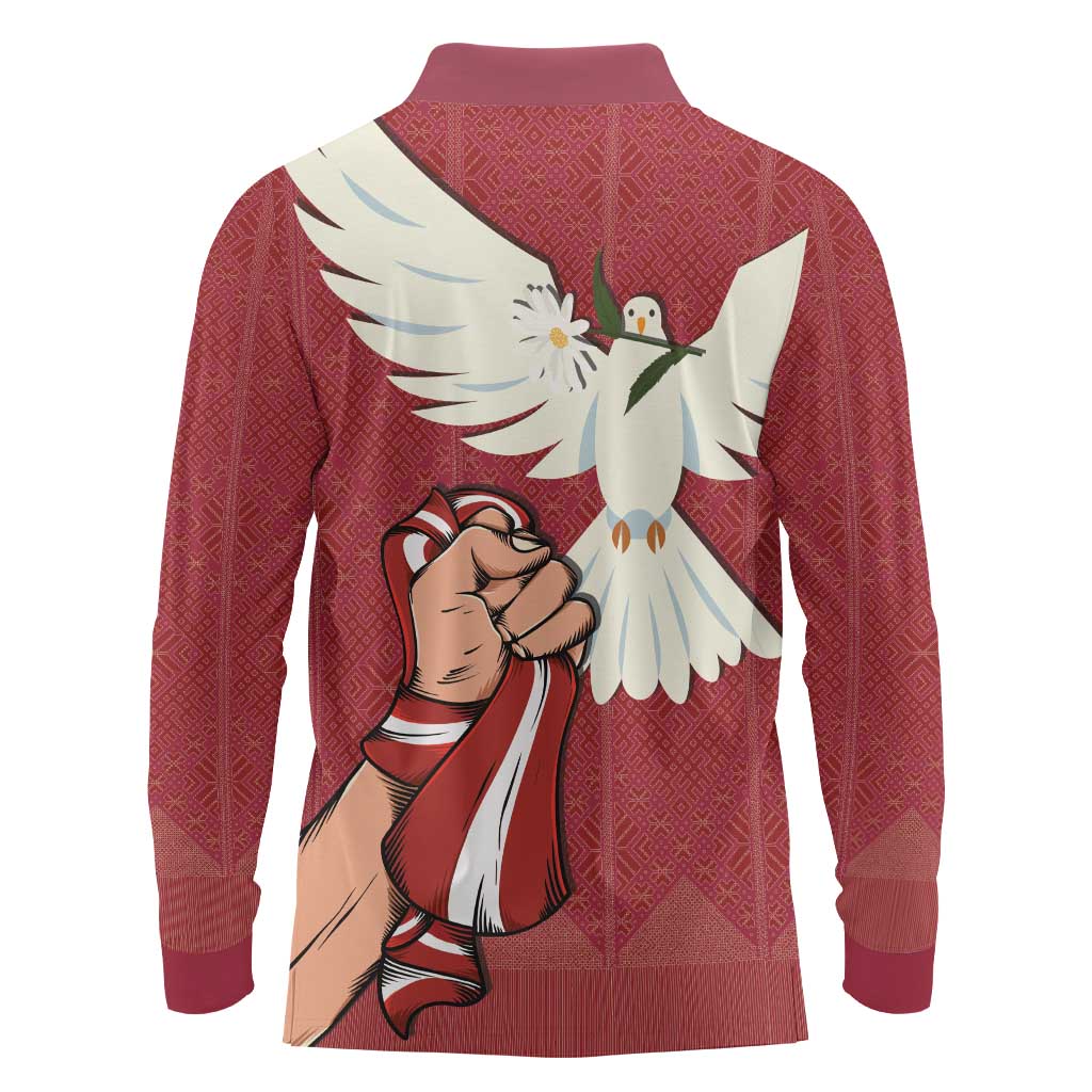 Latvia Restoration of Independence Day Long Sleeve Polo Shirt Latvija 4th May with Dove