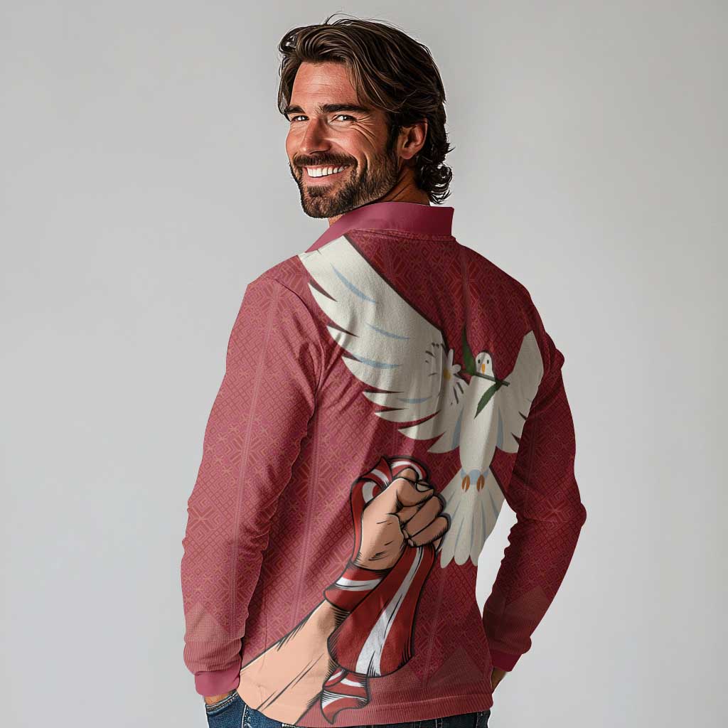 Latvia Restoration of Independence Day Long Sleeve Polo Shirt Latvija 4th May with Dove