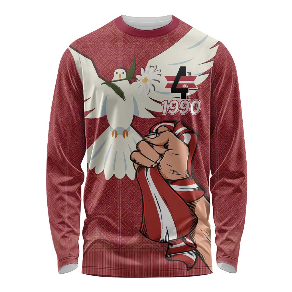 Latvia Restoration of Independence Day Long Sleeve Shirt Latvija 4th May with Dove