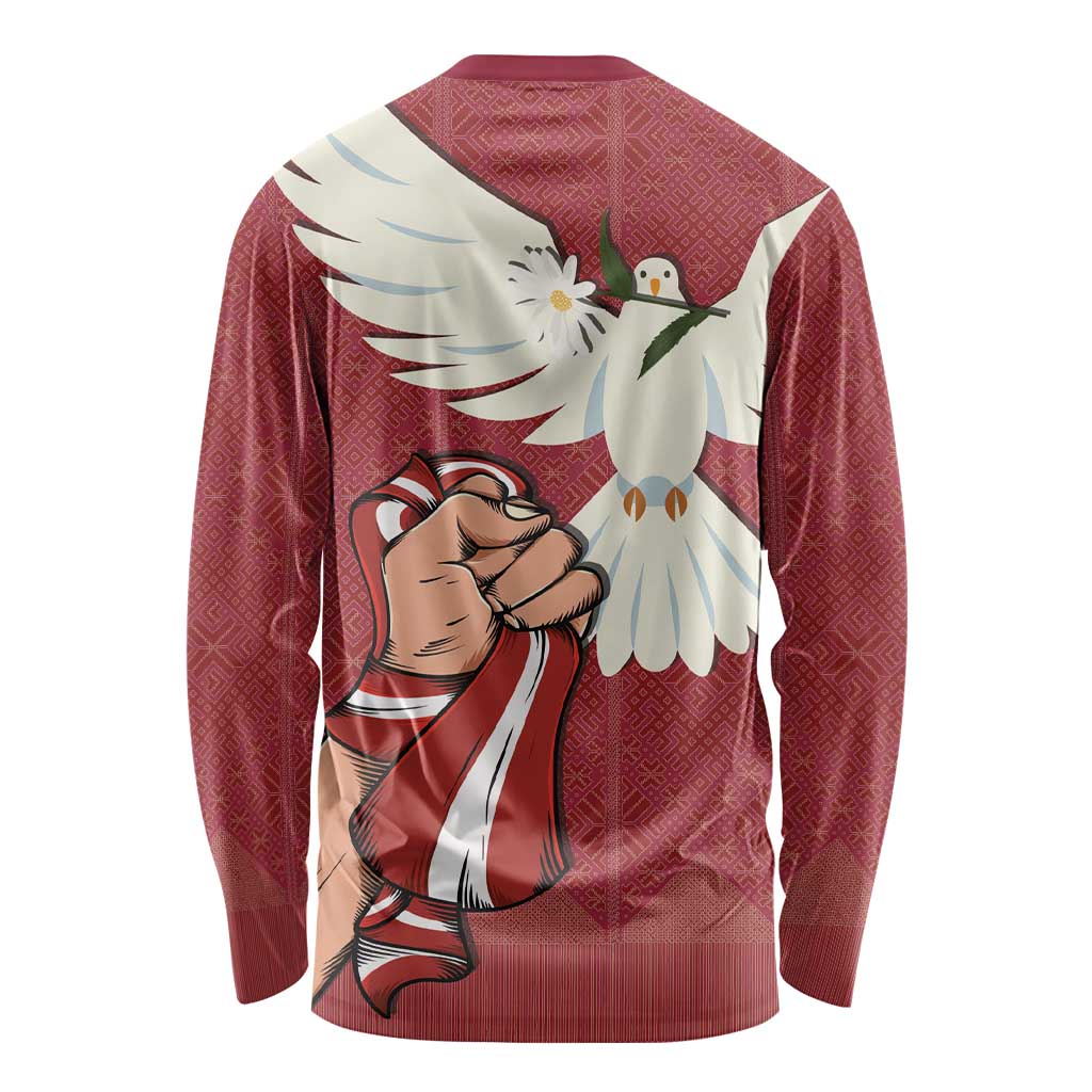 Latvia Restoration of Independence Day Long Sleeve Shirt Latvija 4th May with Dove