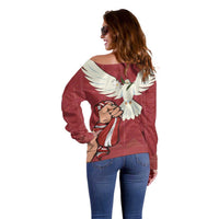 Latvia Restoration of Independence Day Off Shoulder Sweater Latvija 4th May with Dove