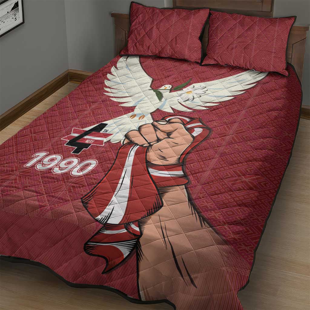 Latvia Restoration of Independence Day Quilt Bed Set Latvija 4th May with Dove