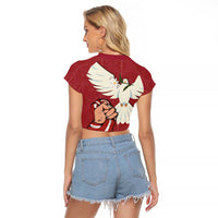 Latvia Restoration of Independence Day Raglan Cropped T Shirt Latvija 4th May with Dove