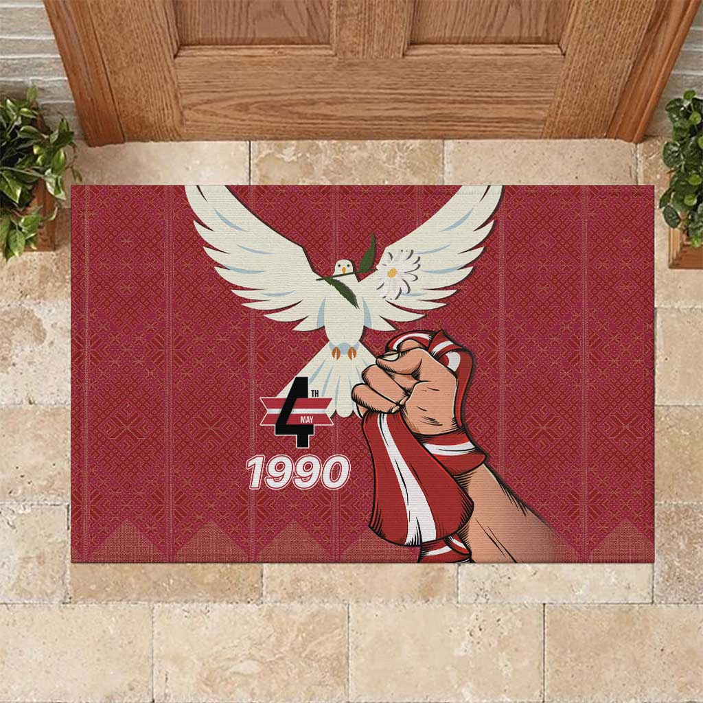 Latvia Restoration of Independence Day Rubber Doormat Latvija 4th May with Dove