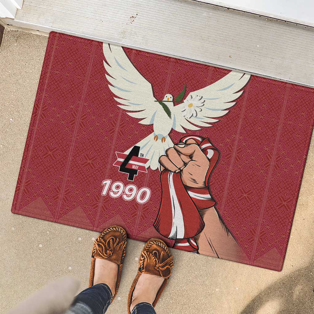 Latvia Restoration of Independence Day Rubber Doormat Latvija 4th May with Dove