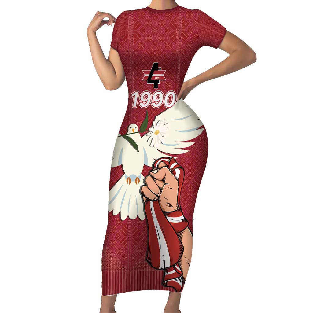 Latvia Restoration of Independence Day Short Sleeve Bodycon Dress Latvija 4th May with Dove