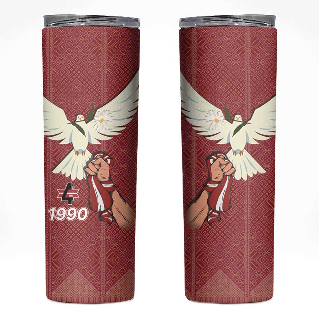 Latvia Restoration of Independence Day Skinny Tumbler Latvija 4th May with Dove