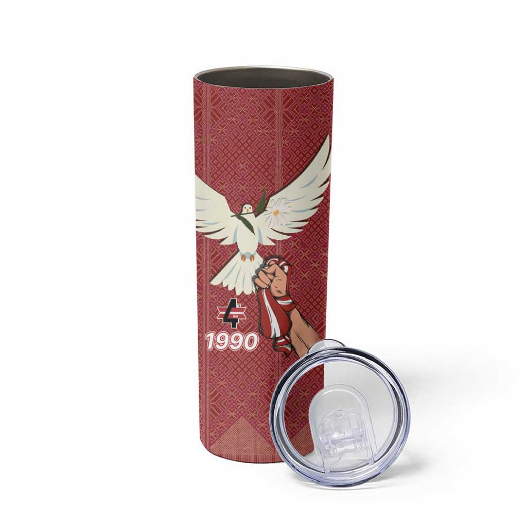 Latvia Restoration of Independence Day Skinny Tumbler Latvija 4th May with Dove