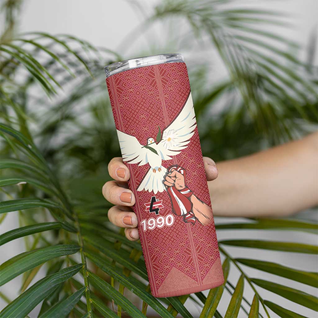 Latvia Restoration of Independence Day Skinny Tumbler Latvija 4th May with Dove