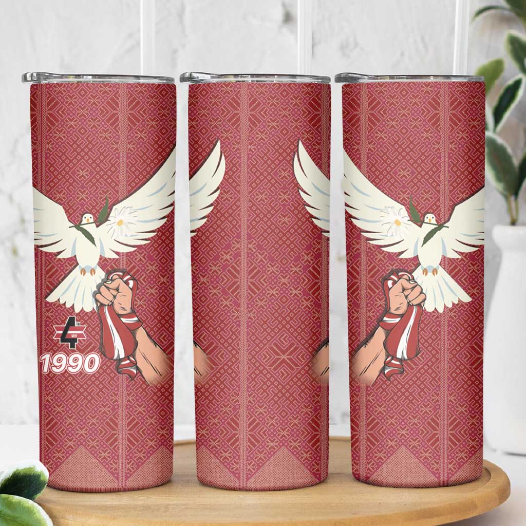 Latvia Restoration of Independence Day Skinny Tumbler Latvija 4th May with Dove