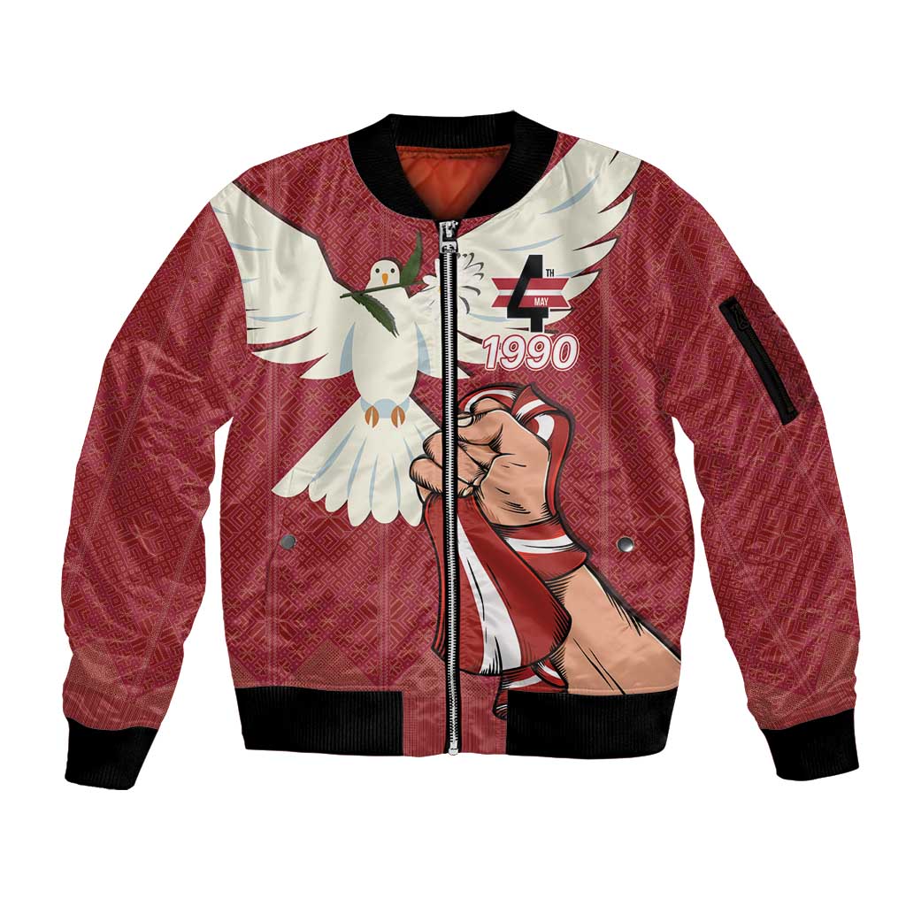 Latvia Restoration of Independence Day Sleeve Zip Bomber Jacket Latvija 4th May with Dove