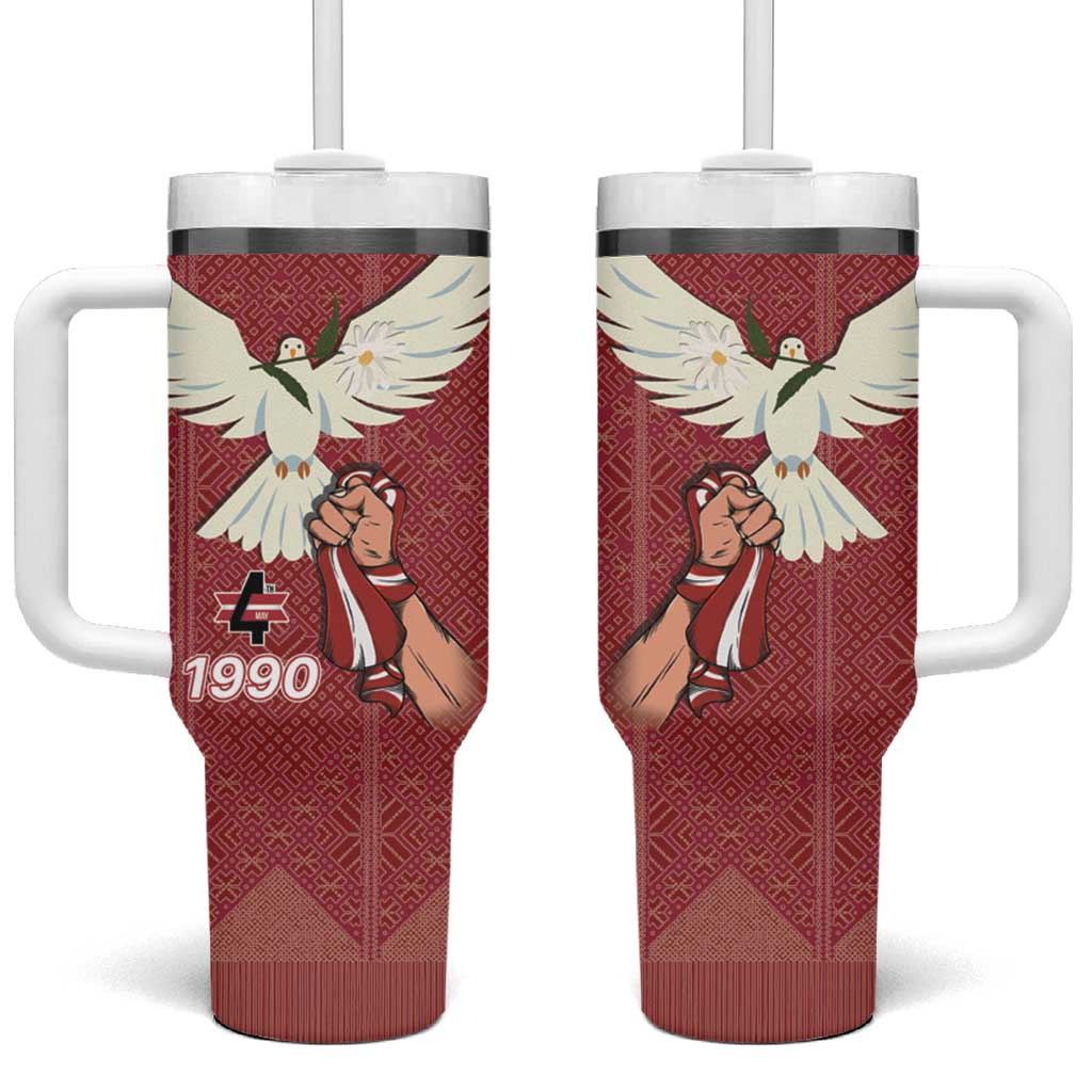 Latvia Restoration of Independence Day Tumbler With Handle Latvija 4th May with Dove