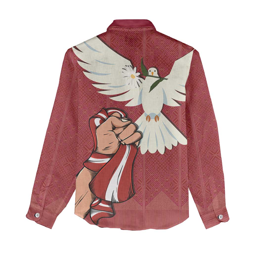 Latvia Restoration of Independence Day Women Casual Shirt Latvija 4th May with Dove