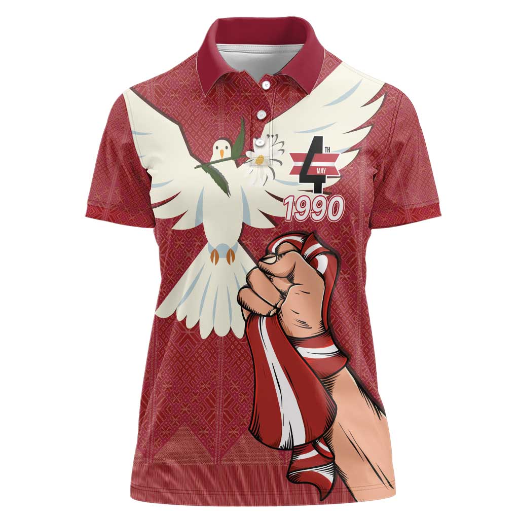 Latvia Restoration of Independence Day Women Polo Shirt Latvija 4th May with Dove
