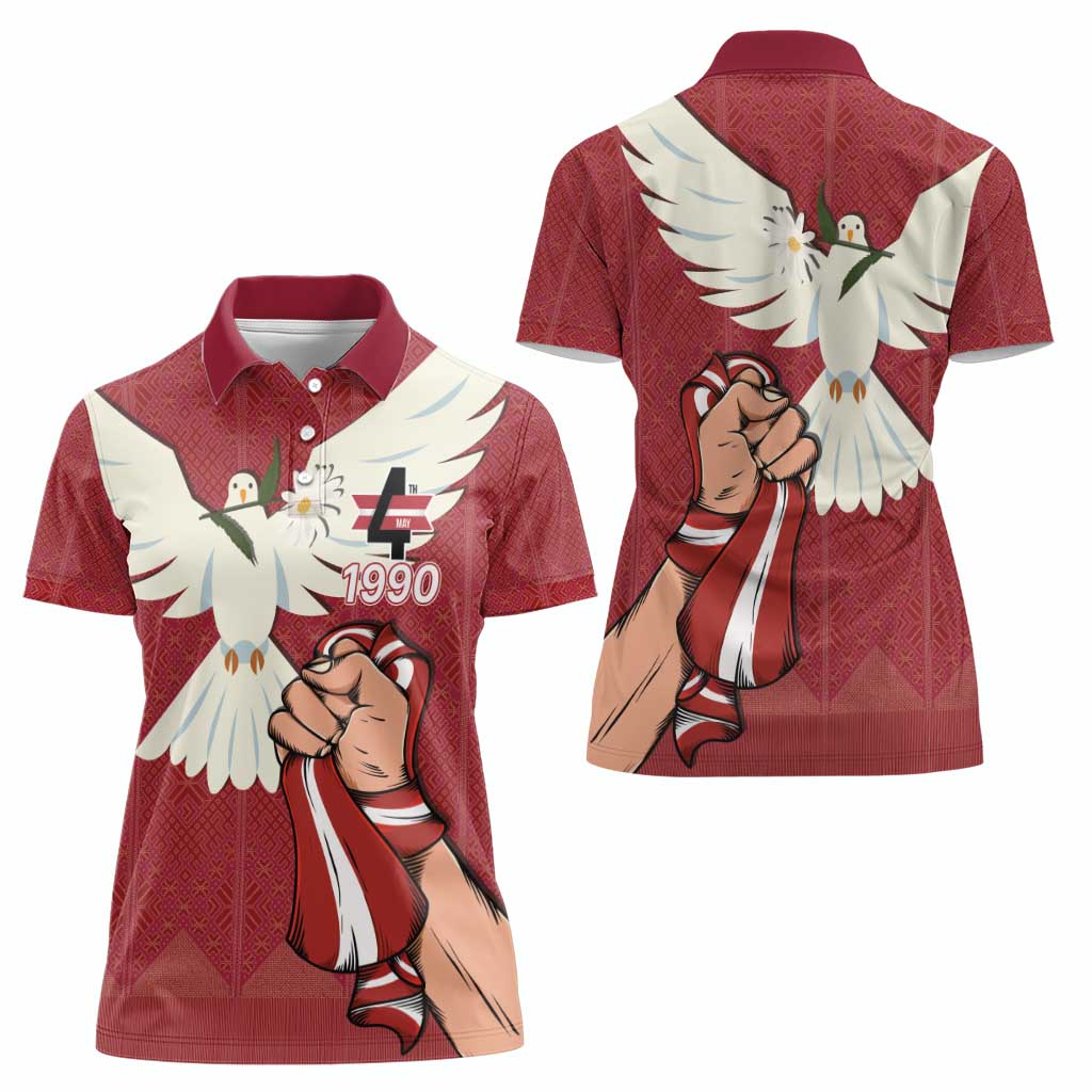 Latvia Restoration of Independence Day Women Polo Shirt Latvija 4th May with Dove