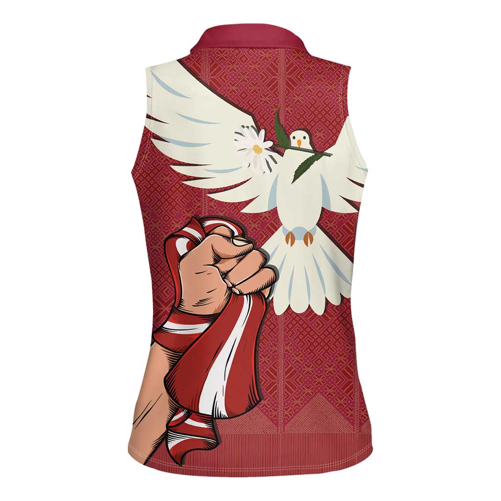 Latvia Restoration of Independence Day Women Sleeveless Polo Shirt Latvija 4th May with Dove