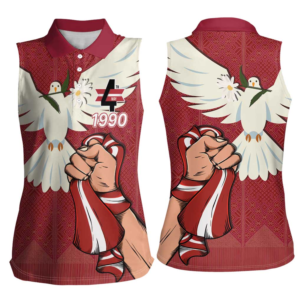 Latvia Restoration of Independence Day Women Sleeveless Polo Shirt Latvija 4th May with Dove