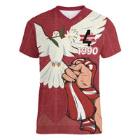 Latvia Restoration of Independence Day Women V-Neck T-Shirt Latvija 4th May with Dove