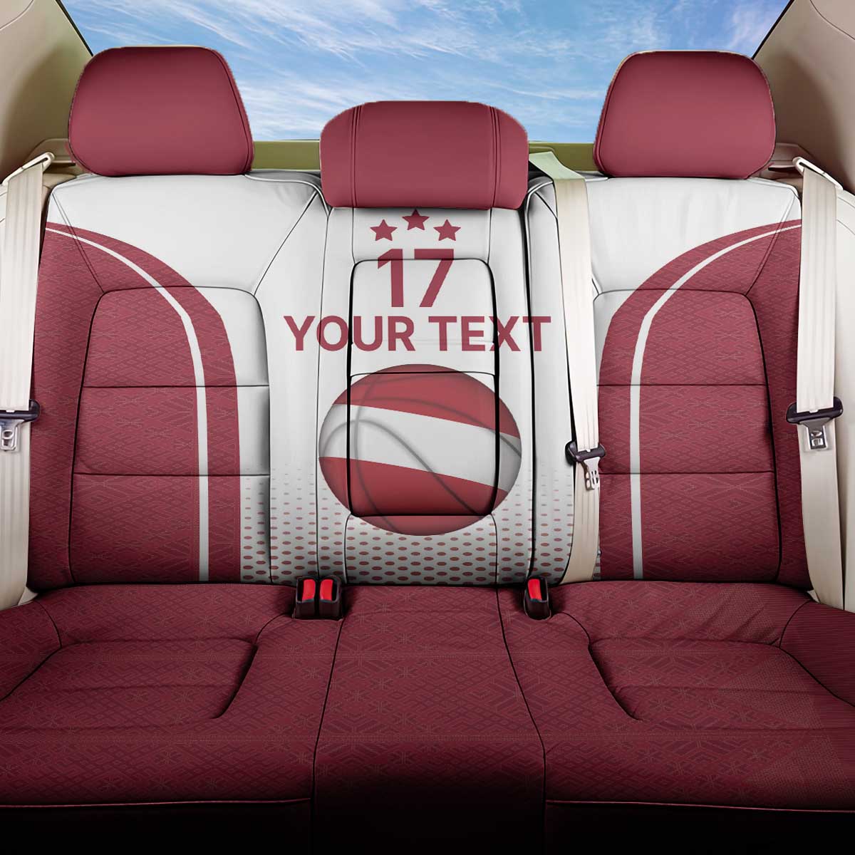 Latvia Basketball Custom Back Car Seat Cover White Latvian Pattern