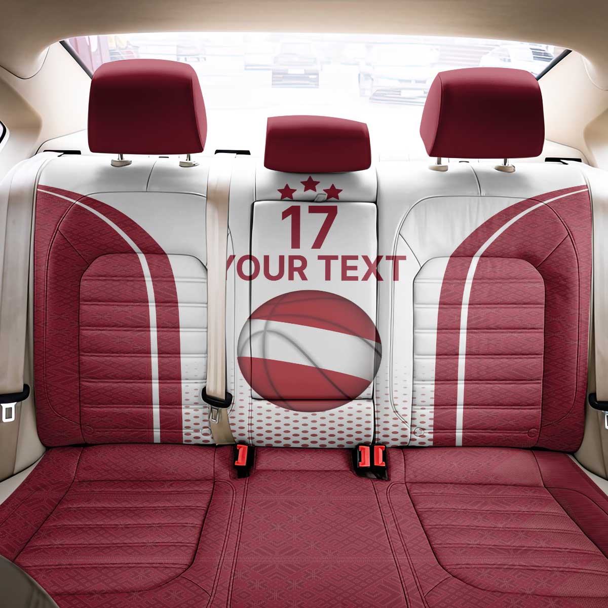 Latvia Basketball Custom Back Car Seat Cover White Latvian Pattern