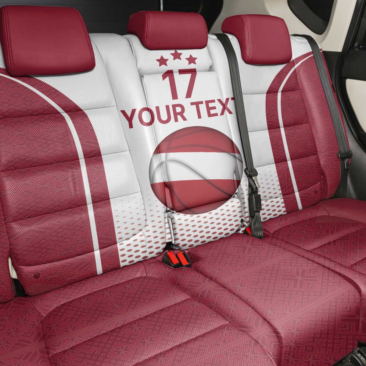 Latvia Basketball Custom Back Car Seat Cover White Latvian Pattern