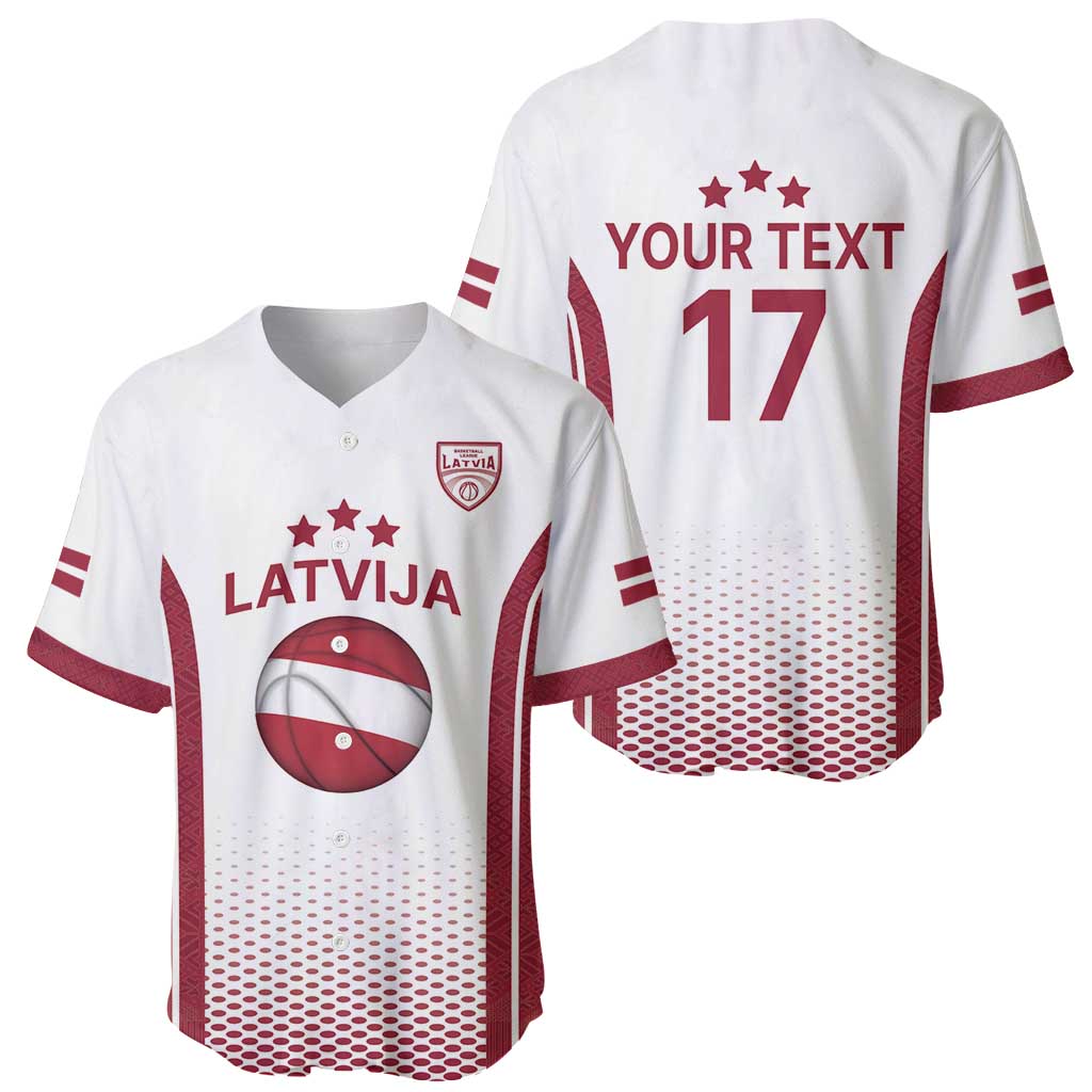 Latvia Basketball Custom Baseball Jersey White Latvian Pattern
